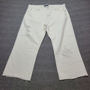 Aeropostale Straight Leg Jeans Mens 36x32 Off White Good Distressed Raw Hem